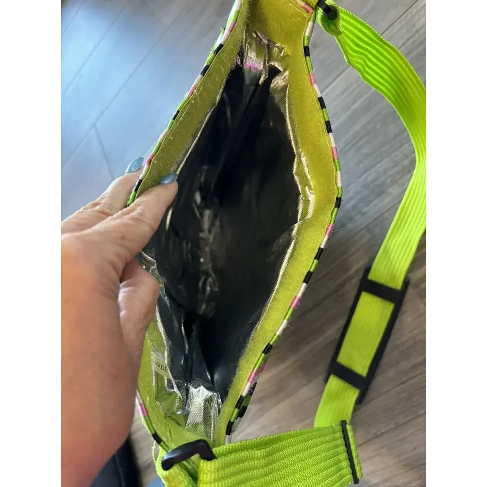 Striped Green Insulated Wine Tote 2 Bottle Carrier Travel Picnic Bag Primeware